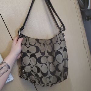 Coach Black and Tan Shoulder Bag with Signature Design